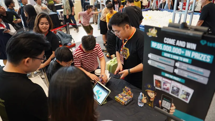Kids trading at a booth